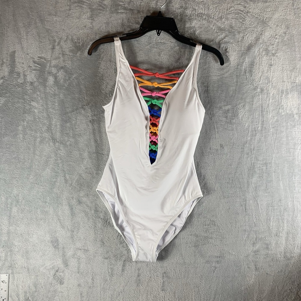 Bleu Rod Beattie Women's Swimsuit 6 One Piece Lets Get Knotty White Plunge NWT